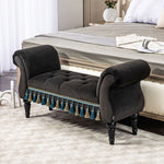 Upholstered Bench, Storage Armrest Wooden Legs, Dark Grey