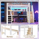 Loft Bed 140x200cm with Desk & Storage, White Metal