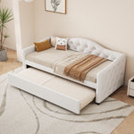 Daybed 90x200cm with Pull-Out Bed, Sofa Bed - Beige Linen