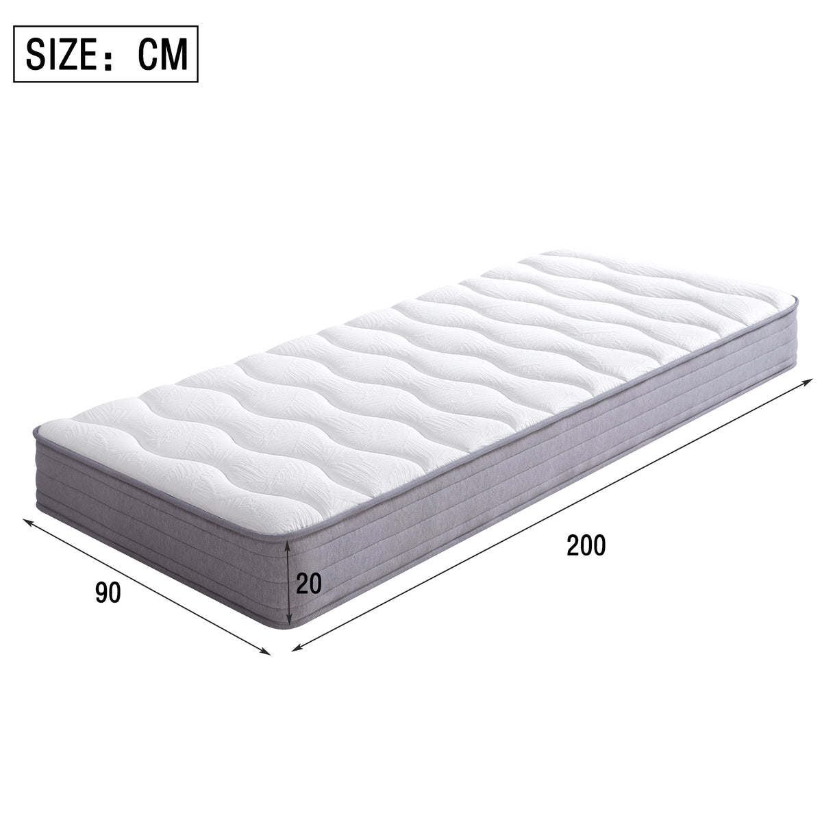 Upholstered Bed 90x200cm with LED & Storage, Linen Grey