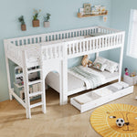 Bunk Bed for Children with Straight Ladder and Safety Railings, 90x200cm, White Pine + MDF