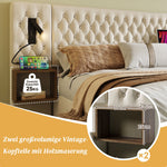 Bedroom Complete Set, Upholstered Hydraulic Storage Double Bed with 2 Bedside Tables & USB Reading Light, Beige Velvet