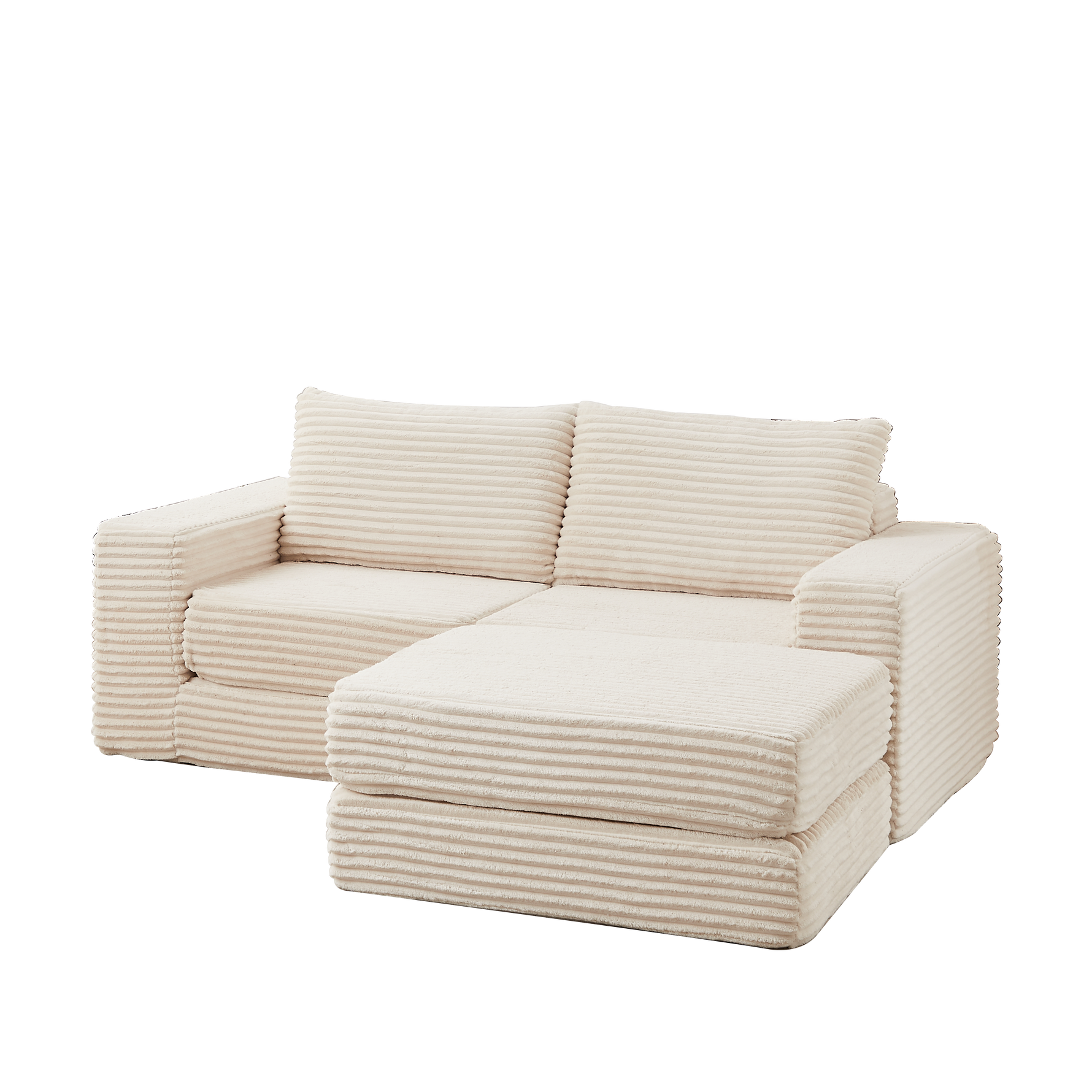 Corduroy 2-in-1 Sofa Bed with Two Pillows, Removable Footstool and Modular Design, Corduroy