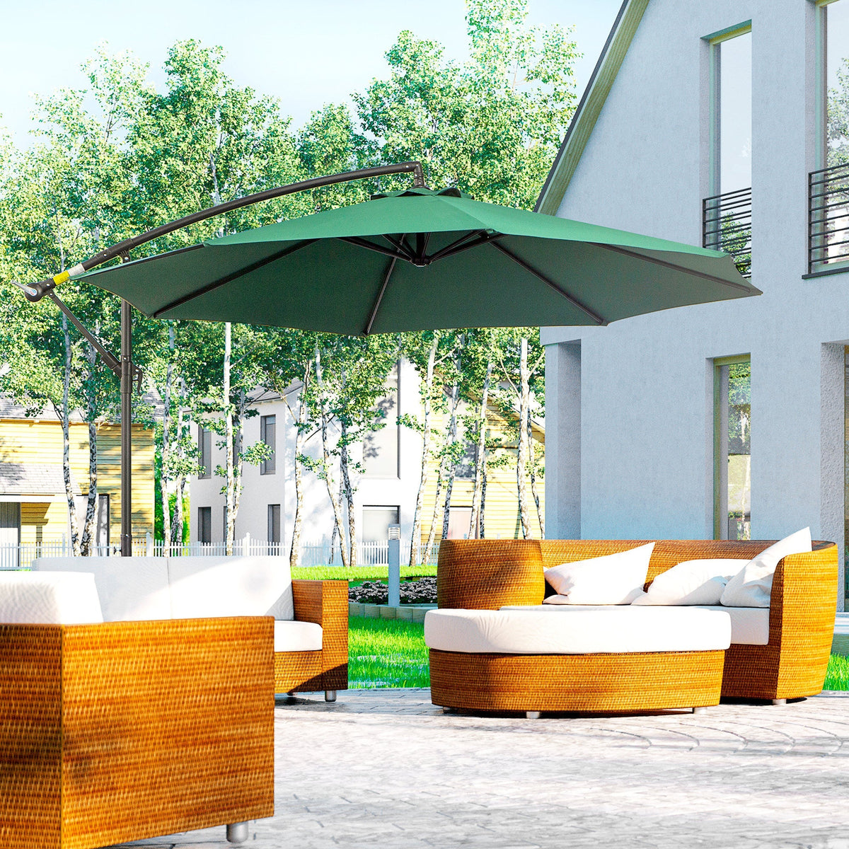 Cantilever Parasol Crank Sunshade Steel Frame Ø2.95x2.45m Green Polyester