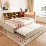 Sofa Bed with Pull-Out Bed, USB Socket, Storage, Upholstered, Beige