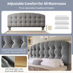 Upholstered Double Bed with Drawers, Storage and Adjustable Headboard, 140x190cm, Grey Velvet
