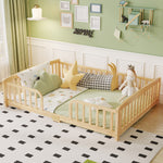 Floor Bed 140x200cm with Safety Railings, Natural Pine Wood