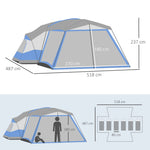 Camping Tent, 6-8 Persons Family Tent with Vestibule and 2 Windows, Blue