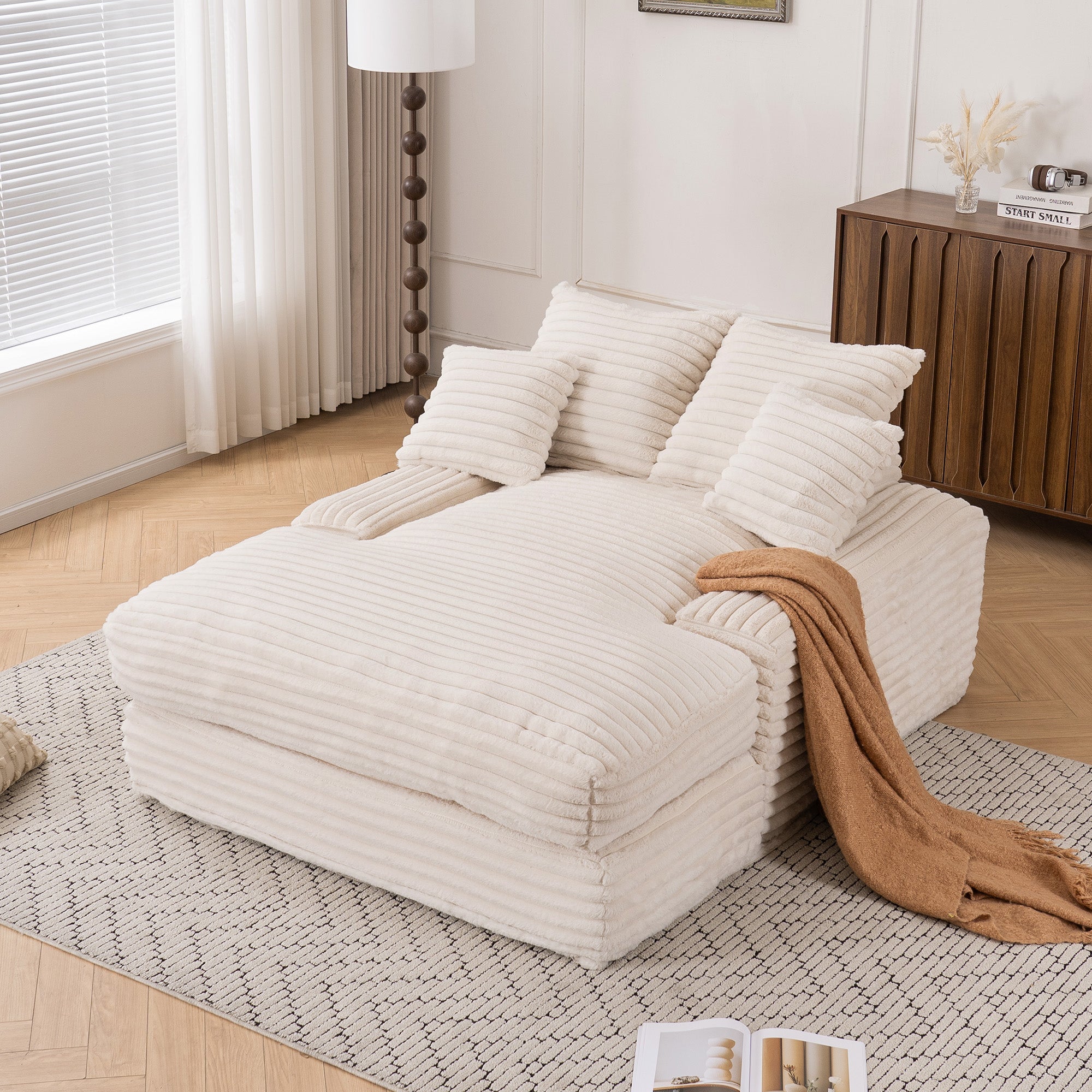 027–Luxury Cord Sofa Bed, Multifunctional Ultra-Soft Space-Saving, Beige