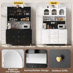 Tall Cabinet Sideboard with Pegboard Drawers Storage Solid Wood Legs Black