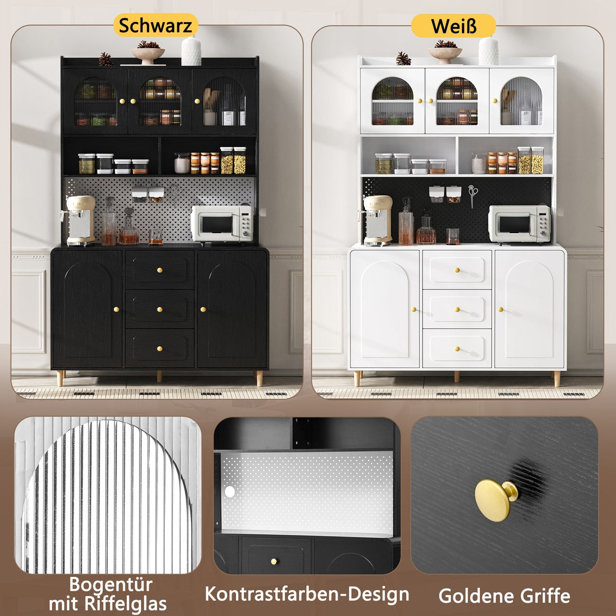 Tall Cabinet Sideboard with Pegboard Drawers Storage Solid Wood Legs Black