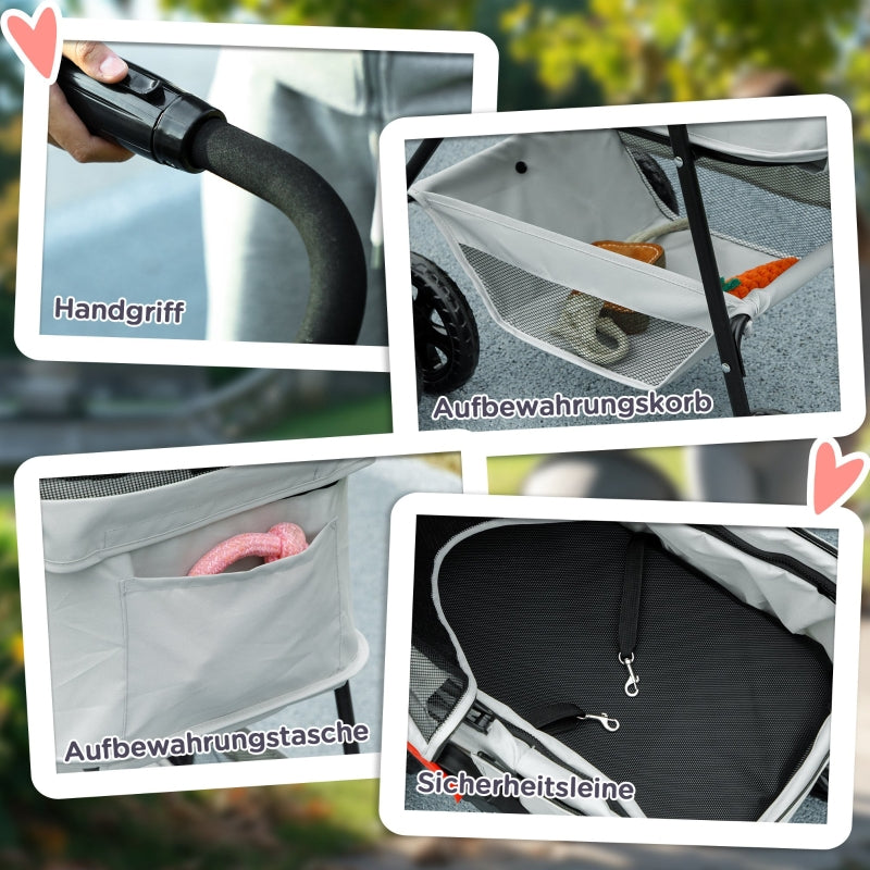 3-in-1 Pet Stroller, Folding Dog Cart with Removable Carrier, Grey