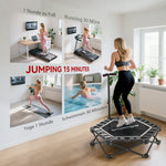 Fitness Trampoline with Adjustable T-Handle and 120 kg Load Capacity, Foldable Steel and Plastic, Black