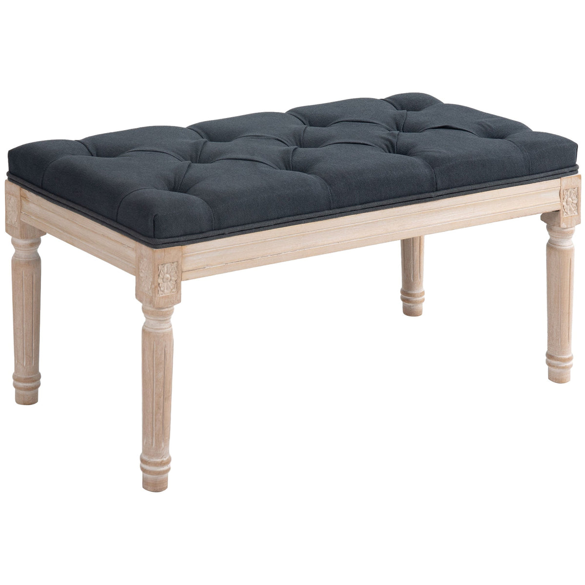 Upholstered Bench Vintage, Seat Bed Hallway with Buttons, Dark Grey Linen