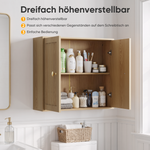 Wall-Mounted Bathroom Cabinet, Two-Door Medicine Cabinet with Vertical Groove Design, Oak