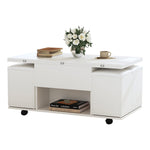 Liftable Coffee Table, Multifunctional with 2 Opening Tabletops, White