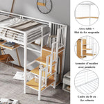 Iron Bed, Bunk/Loft with Table & Wardrobe, White + Natural