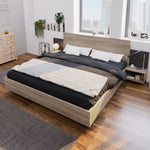 Double Bed Frame Set 160x200cm Modern 2 Bedside Tables, Sonoma Oak/Dark Grey Wood