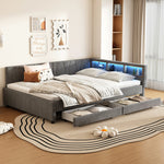 Daybed Sofa Bed 140x200cm Storage LED USB/Type-C 2 Drawers - Linen Grey