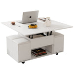 Liftable Coffee Table, Multifunctional with 2 Opening Tabletops, White