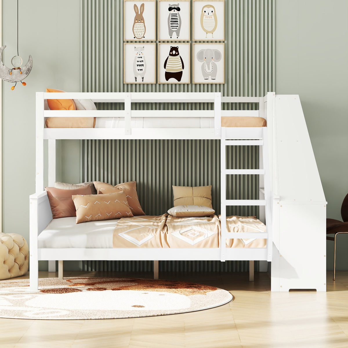 Bunk Bed with Table & Storage, 90x200/140x200 cm, White