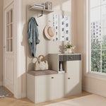 Wardrobe Set, Hallway with Mirror & Cushions, Shoe Cabinet, 110 x 185.5 x 37 cm, Compact