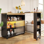 Extendable Bar Table Telescopic with LED Light Storage Cabinet Black