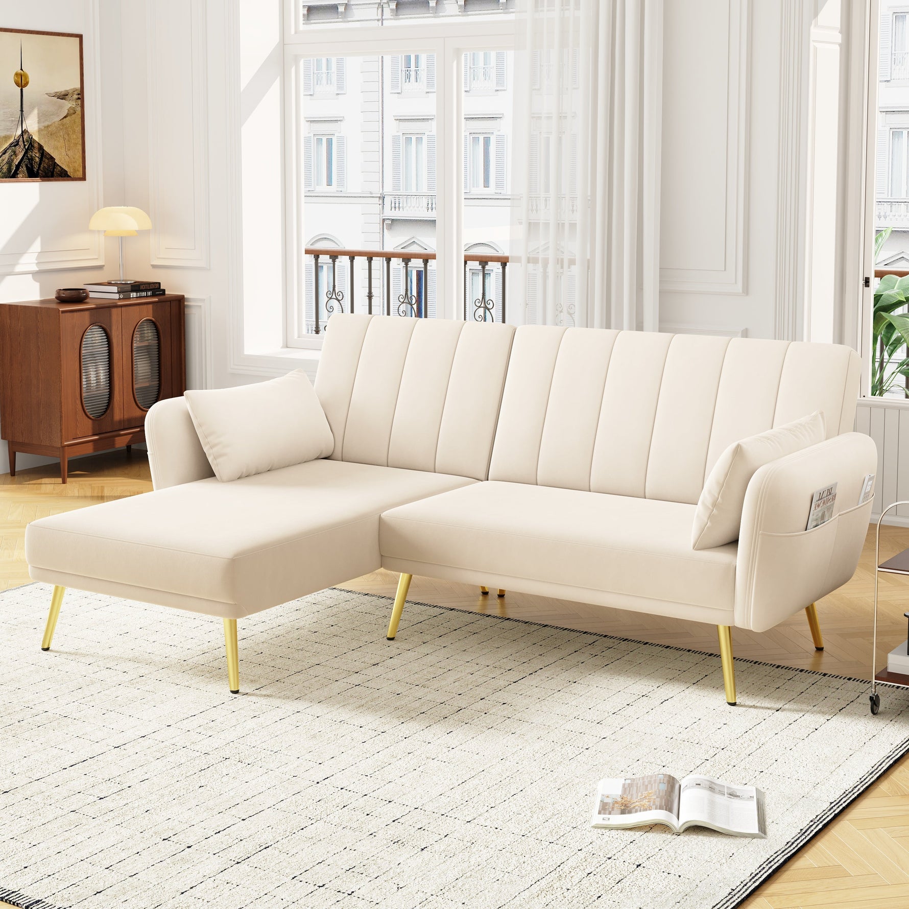 Sofa, Modern Folding L-Shaped Sofa Bed, Corner, with Sleeping Function