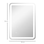 LED Bathroom Mirror 50x70cm, 3 Light Colors, Anti-Fog, Silver Glass