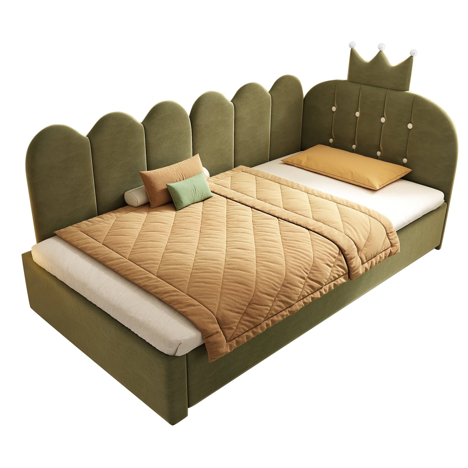 L-Shape Sofa Bed with Pull-out Guest Bed and Crown Lattice Design, 90x200cm, Green Velvet