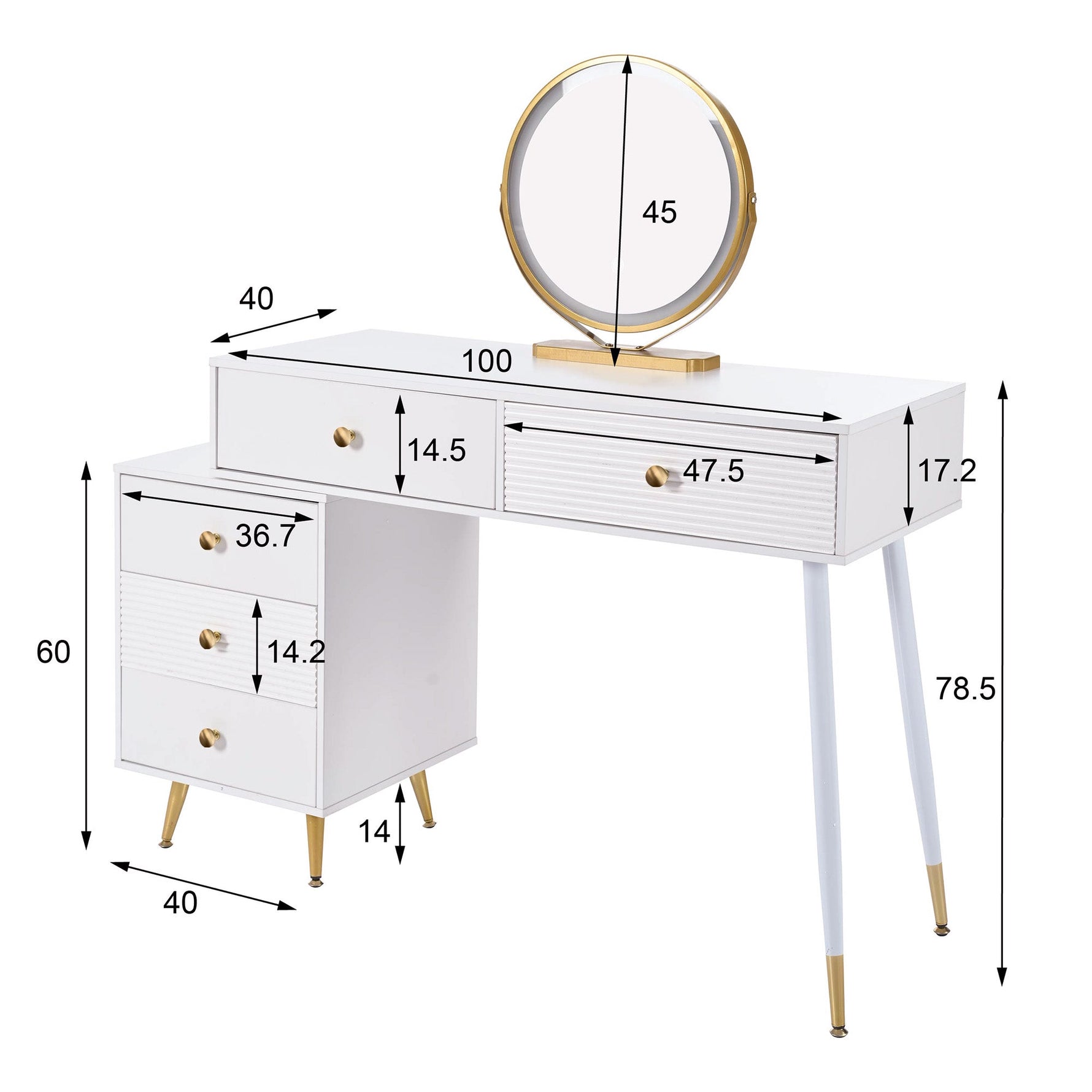 Vanity Table Set LED Mirror Adjustable Side Cabinet Pull-out Design