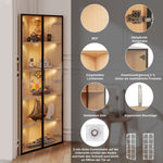 LED Glass Display Case 62x35x160cm Corner Cabinet with Light Strip, Tempered Glass, Oak
