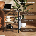 Side Table with Power Strip, 2 Levels, USB Ports, Rustic Brown
