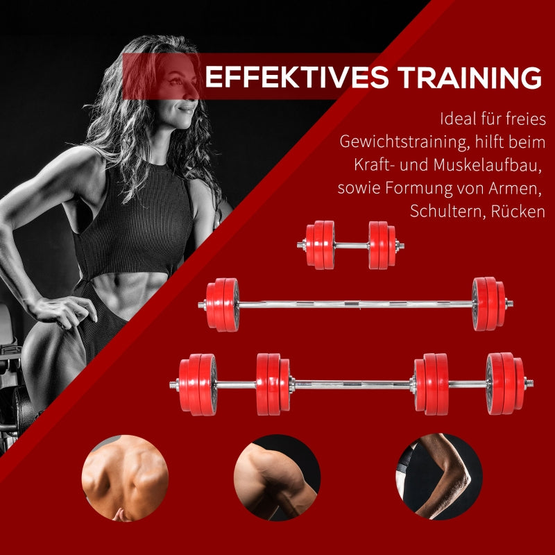 Dumbbell Set 2-IN-1 Adjustable Barbell 20/30KGS - Red/Black