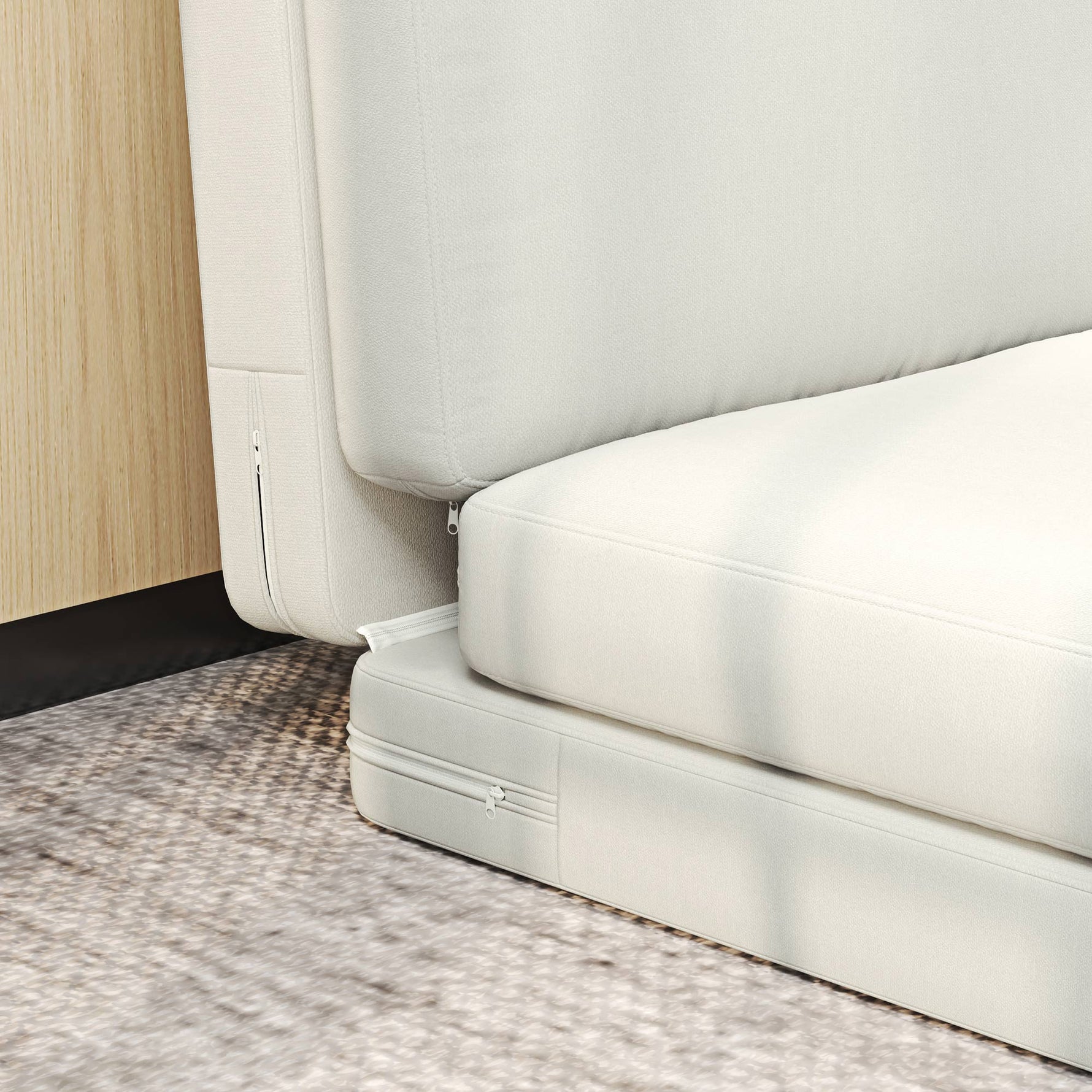 Folding Velvet Sofa Bed, 3-in-1, Storage, Cream White