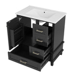 Bathroom Cabinet with Ceramic Sink and Silent Drawers, Black