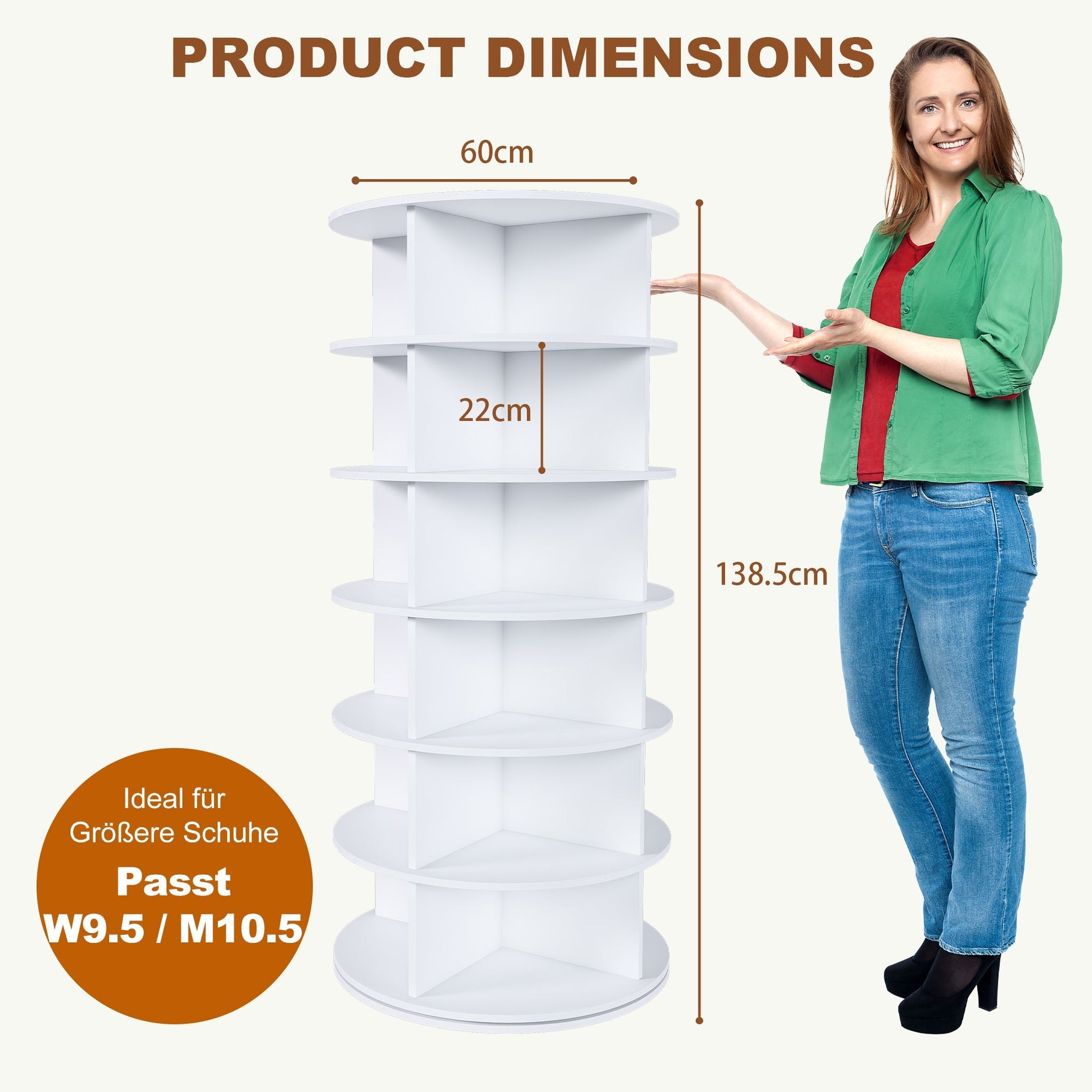 Shoe Rack Tower 6-Tier 360° Rotating for 24 Pairs - White