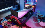 Children's Gaming Bed 90x200 with LED, Hydraulic Storage and TV Mount, PU Leather