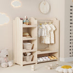 Children's Wardrobe Freestanding with Clothes Rail & 4 Shelves, Natural Wood