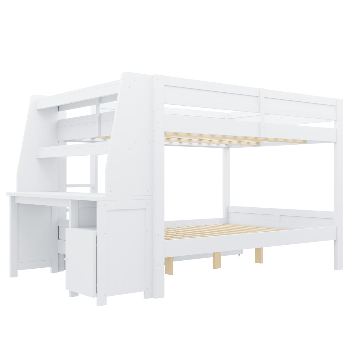 Bunk Bed 140x200cm with Desk, Cabinet & Drawers, White