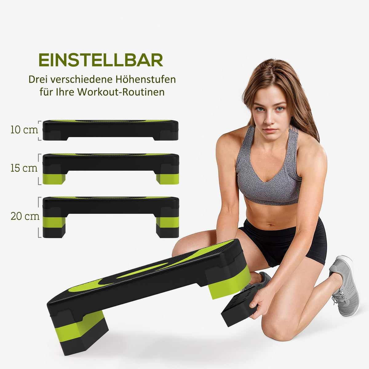 Step Board Aerobic Stepper, Adjustable 3 Levels, 150 kg, Green