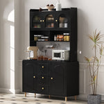 Tall Cabinet Sideboard with Pegboard Drawers Storage Solid Wood Legs Black