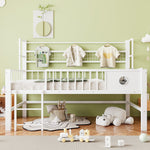 Children's Low Loft Bed with Storage Compartments, 90x200cm, White Metal