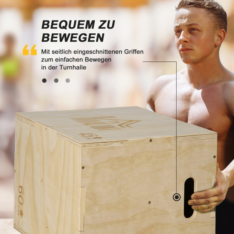 Plyo Box Jumping Platform with Handle 45x40x60cm, Natural Wood