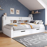Daybed Single Bed 90x200cm Multifunctional Drawers Bookshelf Storage - White
