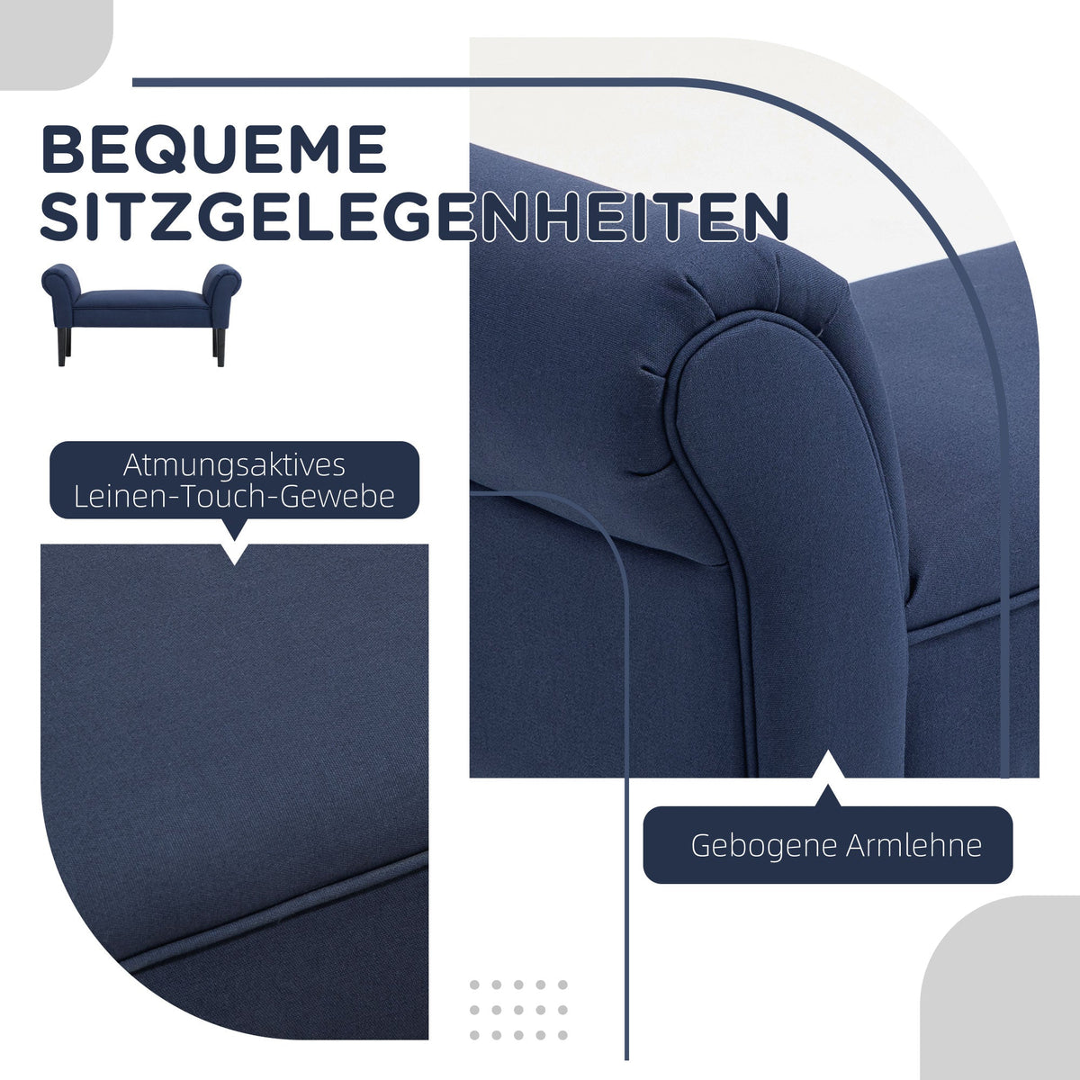 Bed Bench, Upholstered Seating Hallway, Canvas Blue