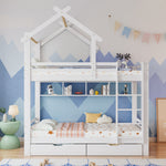 Bunk Bed with Drawers, Shelves & Ladder, Pinewood Frame, White