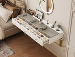 Wall-Mounted Vanity Table with 3 Drawers & Glass Top, White