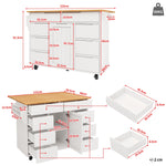 Extendable Kitchen Island Trolley 8 Drawers Worktop Wheels - White