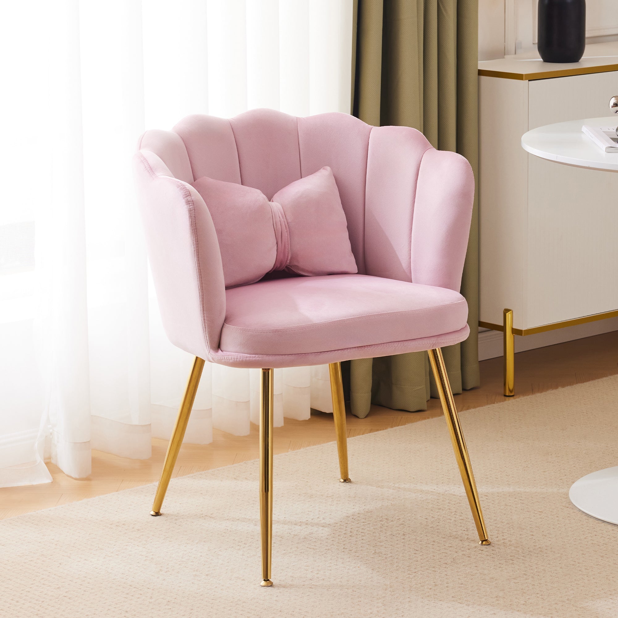 Armchair: Velvet Petal Back with Gold Legs, Modern